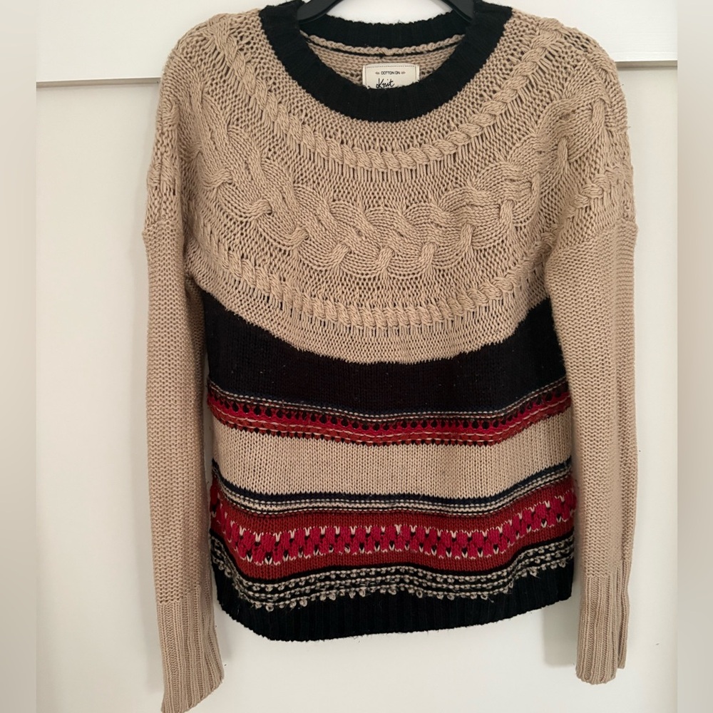 Cotton On Tan and Black Knit Sweater